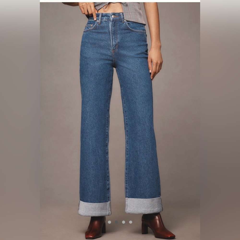 High Rise Cuffed Wide Leg Jeans
